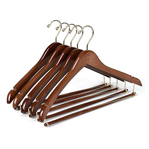 Quality Hangers 10 Curved Wooden Hangers Beautiful Sturdy Suit Coat Hangers with Locking Bar Gold Hooks Walnut Finish (10)