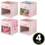 mDesign Soft Fabric Closet Storage Organizer Cube Bin Box, Clear Window and Handle - for Child/Kids Room, Nursery, Playroom, Furniture Units, Shelf - 11" High, 4 Pack - Pink/White Polka Dots