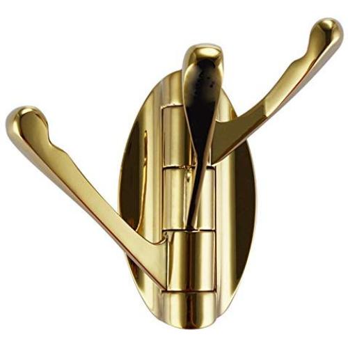 Weirun Solid Metal Swivel Hook Heavy Duty Folding Swing Arm Triple Coat Hook with Multi Three Foldable Arms Towel/Clothes Hanger for Bathroom Kitchen Garage Wall Mount Gold