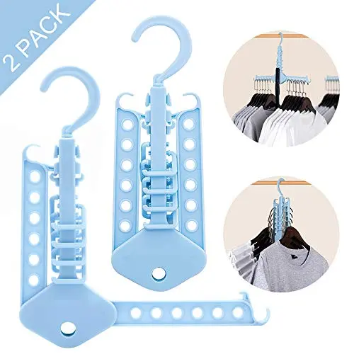 POZILAN 2 Pack Magic Clothes Hangers Space Saving - Collapsible Closet Organizer 360 Degree Wardrobe Rack, Foldable Hanger for Clothes, Belts (Light Blue) POZILAN 2 Pack Magic Clothes Hangers Space Saving - Collapsible Closet Organizer 360 Degree Wardrobe Rack, Foldable Hanger for Clothes, Belts (Light Blue)