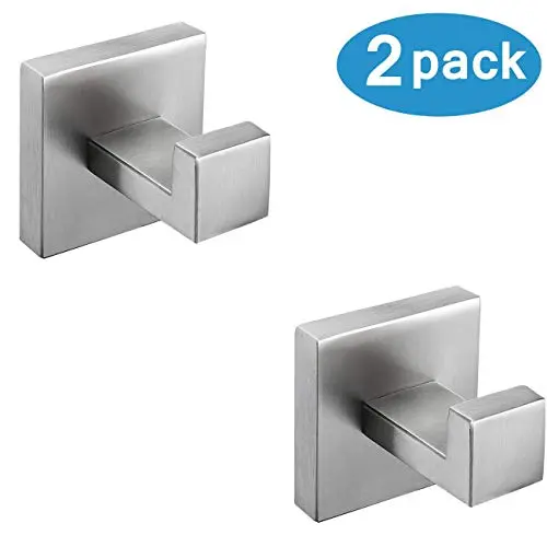 Nolimas Bathroom Towel Hook SUS304 Stainless Steel Square Clothes Coat Robe Hooks Cabinet Closet Door Sponges Hanger for Bath Kitchen Garage,Heavy Duty Wall Mounted,Brushed Nickel Finish,2pack