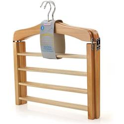 HANGERWORLD 3 Wooden 4 Tier Non Slip Inlaid Grip Space Saving Pants Bar Clothes Organizer Coat Garment Hangers