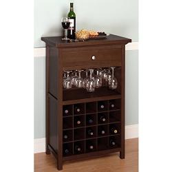 Wooden Wine Cabinet with 20 Bottle Capacity, Wine Rack, Glass Hangers, Storage Drawer, Practical Furniture, Transitional Style, Perfect for Dining Room, Restaurant, Walnut Finish + Expert Guide