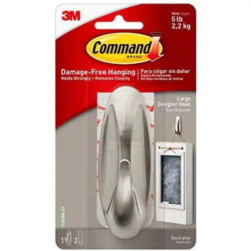 Command Large Designer Hook, Brushed Nickel, 1-Hook, 2-Strips, Decorate Damage-Free Command Large Designer Hook, Brushed Nickel, 1-Hook, 2-Strips, Decorate Damage-Free