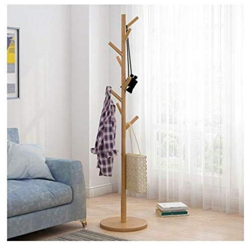 Aviat Coat Rack Free Standing Wooden Holder,Multifunctional&Super Easy Assembly&Sturdy,Hallway/Entryway Coat Hanger Stand Storage Shelf for Clothes, Suits,Shoes,Bag Scarf [Ship from USA] (Khaki)