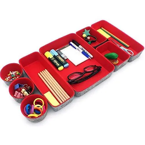 Welaxy Drawer Organizers Shallow Organiser Bins Draw dividers Felt Storage bin Office Organize Boxes for Girlfriend Women Man Boyfriend mom, Pack 8 (Red)