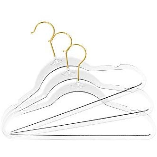 NEW EXCLUSIVE INNOVATION by Closet Complete: Perfectly sized for Kids & Babies, COMPLETELY CLEAR, Space Saving, INVISIBLE HANGERS, Ultra-Thin ACRYLIC HANGERS, GOLD Hooks, Set of 10