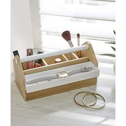 Umbra Toto Storage Boxes (Long), Perfect for Organizing Makeup, Brushes, Jewelry, Stationery, and More, Birch Wood Metal Finish, Natural/White