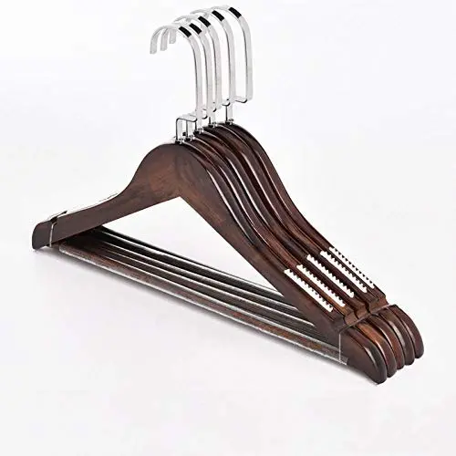 SAASNY Standard Hangers,20 Premium 38cm Dark Wooden Suit Coat Clothes Hangers with Shoulder Notches with Non-Slip Bar and No Slip Inlaid Trouser Bar Ideal for Home and Shops - Space Saving Solution SAASNY Standard Hangers,20 Premium 38cm Dark Wooden Suit Coat Clothes Hangers with Shoulder Notches with Non-Slip Bar and No Slip Inlaid Trouser Bar Ideal for Home and Shops - Space Saving Solution