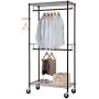 Finnhomy Heavy Duty Rolling Garment Rack Clothes Rack with Double Hanger Rods and Shelves, Portable Closet Organizer with Wheels, 1″ Diameter Thicken Steel Tube Hold Up to 300Lbs, Black