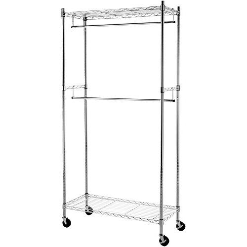 AmazonBasics Double Hanging Rod Garment Rolling Closet Organizer Rack, Chrome