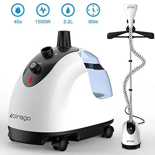 Cirago LS-609C Professional Heavy Duty Hanging Clothes Steamer,2.2 L(74OZ) 80min of Continuous, 2 Level Steam Adjustment, with Fabric Brush/Garment Hanger/Anti-scalding, 2.2L, White/Black Cirago LS-609C Professional Heavy Duty Hanging Clothes Steamer,2.2 L(74OZ) 80min of Continuous, 2 Level Steam Adjustment, with Fabric Brush/Garment Hanger/Anti-scalding, 2.2L, White/Black