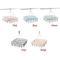 Lovt 32-Peg Laundry Hanging Drying Rack, Rotary Wind-Proof Clothes Hanger Clips Pegs Hook for Socks/Underwear/Clothes/Towels/Bras/Gloves (1pc,Green)