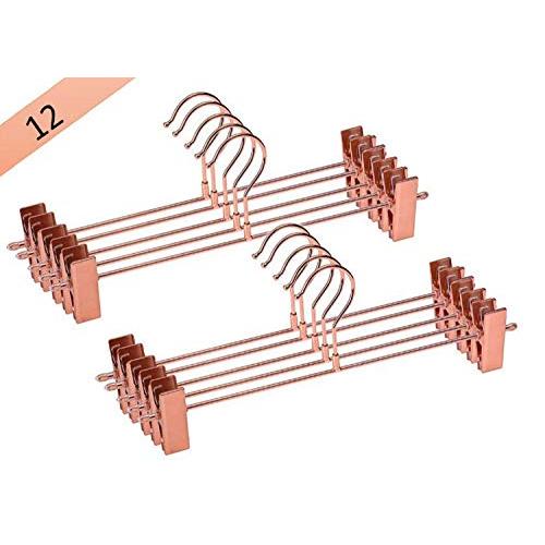 Rose Gold Pant Hangers with Clips - Heavy Duty Stylish Hanger for Pants, Shorts, Skirt, Coat - Adjustable to Baby, Kids, and Adult Clothes - Built to Last Unlike Wooden, Plastic or Velvet Designs