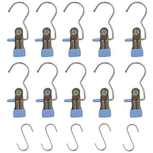 Boot Hanger Clips, Portable Hanging Pins, Laundry Hook Hanging Clothes Portable for Home and Travel Utility Hooks (10 Pack Boot Hanger + 5 Pack S Shaped Hooks)