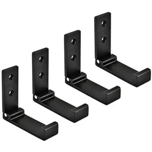 Pack of 4, Foldable Wall Mount Hanging Hooks, Aluminum Cloth Hanger, Headset Wall Hanger, Aluminum Wallmount Hook, Hold Up to 20kg with Screws (Black)