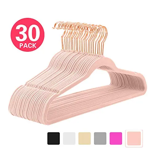 MIZGI Premium Velvet Hangers (Pack of 30) Heavyweight - Non Slip - Velvet Suit Hangers Black - Copper/Rose Gold Hooks,Space Saving Clothes Hangers (Blush Pink/Rose) MIZGI Premium Velvet Hangers (Pack of 30) Heavyweight - Non Slip - Velvet Suit Hangers Black - Copper/Rose Gold Hooks,Space Saving Clothes Hangers (Blush Pink/Rose)
