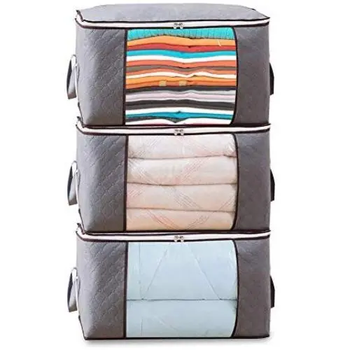 Foldable Storage Bag Organizers, Waterproof Anti-Mold Moisture Proof Clothes Storage Container Zipper Bag with Clear Window Carry Handles for Blanket Comforter Bedding, Closet Storage Boxes (3 Packs) Foldable Storage Bag Organizers, Waterproof Anti-Mold Moisture Proof Clothes Storage Container Zipper Bag with Clear Window Carry Handles for Blanket Comforter Bedding, Closet Storage Boxes (3 Packs)