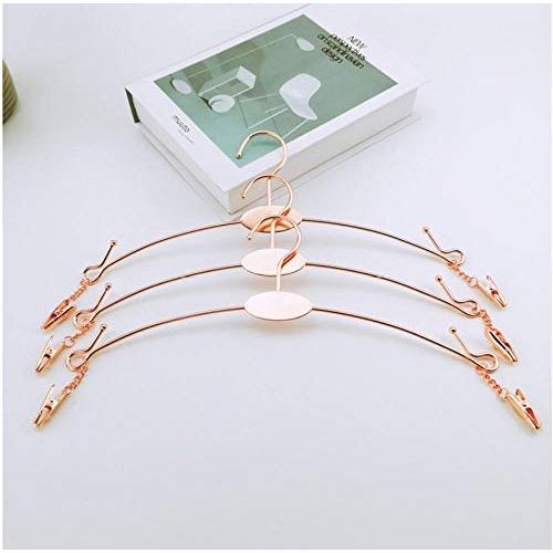 10pcs Rose Gold Metal Clothes Hanger with Clothespins Clip, Bra Underwear Lingerie Panties Drying Rack Hanger Hook Decoration