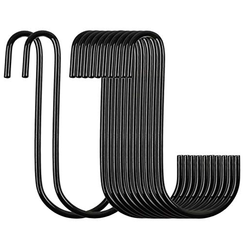 HongWay 18 Pack Heavy Duty S Hooks Black S Shaped Hooks Hanging Hangers Hooks for Pan, Pot, Coat, Bag, Plants Kitchen, Bathroom, Bedroom and Office(18 Pack/S Hook/Black/4'')