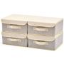 EZOWare 4-Pack Small Fabric Storage Basket Bin with Lid, Collapsible Storage Boxes Cube Organizer Container for Nursery, Closet, Bedroom - 10.5 x 10.5 x 5 inches, (Gray & Beige)