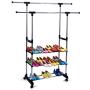 Portable Adjustable Clothes Rack Hanger 3 Tier Portable Double Rolling Rail (Large)