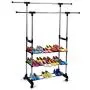 Portable Adjustable Clothes Rack Hanger 3 Tier Portable Double Rolling Rail (Large) Portable Adjustable Clothes Rack Hanger 3 Tier Portable Double Rolling Rail (Large)