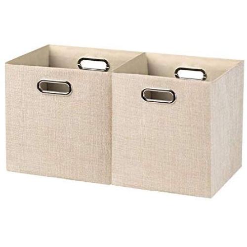 Foldable Storage Bins with Dual Metallic Handles[2-Pack], Storage Boxes Cubes, Container Organizer Baskets, Fabric Drawers for Clothes, Thick Cloth with Shimmer, 11×11×11, Creamy White