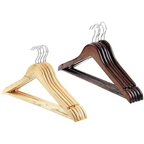 5Pcs Random Color Wooden Clothes Hangers with Non-Slip Trouser Bar Suit Jeans Pants Coat Shirts Hangers Clothes Storage