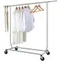 Camabel Clothing Garment Rack Heavy Duty Capacity 300 lbs Adjustable Rolling Commercial Grade Steel Extendable Hanger Drying Organizer Chrome Finish Storage Shelf With Wheels, Single Rod