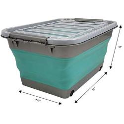 HOMZ Store N Stow(TM) 12 Gallon Latching Container with Wheels, Grey and Teal Base with Clear Lid Collapsible Storage, Set of 4, 4 Sets