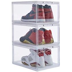 IRONLAND Stackable Shoe Organizer Clear Plastic 3 Pack Shoe Boxes for Display Shoes Sneakers