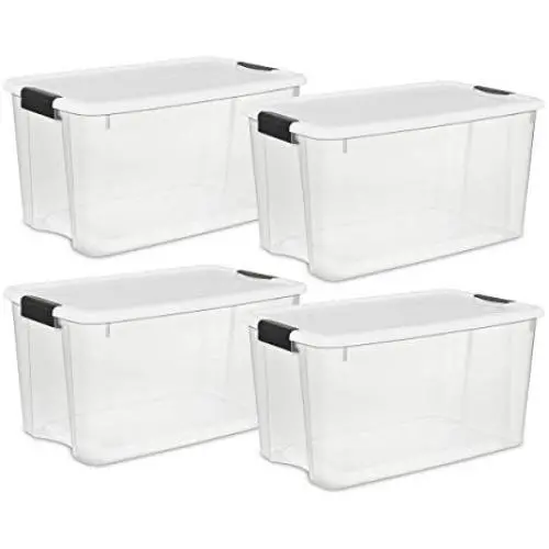 STERILITE 19889804 70 Quart/66 Liter Ultra Boxes Clear with a White Lid and Black Latches, STERILITE 19889804 70 Quart/66 Liter Ultra Boxes Clear with a White Lid and Black Latches,