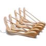 Ezihom Wood Suit Hangers with Extra Wide Shoulder, Solid Wood Coat Hangers with Natural Finish, Heavy Duty Wooden Hangers for Suit, Coat, Jacket with Non Slip Bar, 360 Swivel Chrome Hook, 5pcs