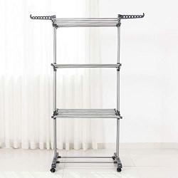 Bigzzia Clothes Drying Rack, 3-Tier Collapsible, Rolling, Stainless Laundry Dryer Hanger with Casters for Indoor (Gray)