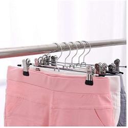 10pcs Random Color Stainless Steel Trouser Hanger Rack Coat Pants Skirt Hangers Clothes Stand Holder with 2 Adjustable Non-Slip Clips 28cm