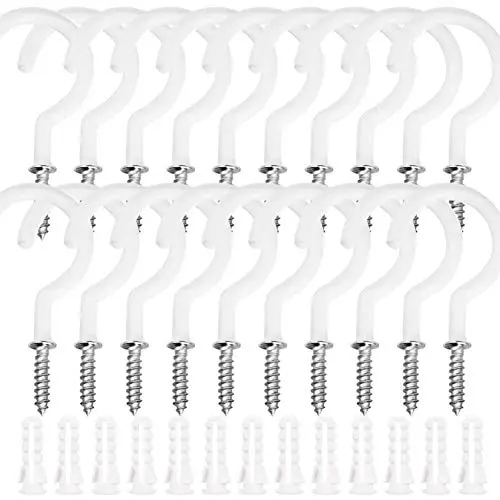 Paxcoo Ceiling Hooks, 25Pcs Cup Screw Hook Holders for Hanging, Screw in Mug Hooks with 25 Pcs Plastic Drywall Anchors for Plant Hangers and Cups