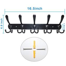 Coat Rack Wall Mounted,LECAMEBOR Coat Hooks Clothes Hanger for Robe Hat Towel Purse Stainless Steel 5 Tri Hooks for Entryway Mudroom Bathroom(Black)