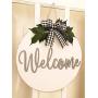 Welcome Wreath, Door Decoration, Rustic Door Hanger, White and Gray Wreath, Front Door Wreath, Buffalo Plaid Wreath, Fall Wreath