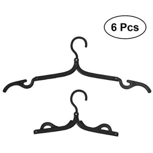 BESTOMZ 6pcs Plastic Foldable Travel Home Camping Mini Non-Slip Clothes Shirts Sweaters Dress Hanger Hook Drying Rack (Black)