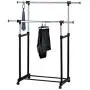 Modern Chrome Plated Garment Rack with Adjustable Telescopic Double Rail/Rolling Clothes Hanger, Black