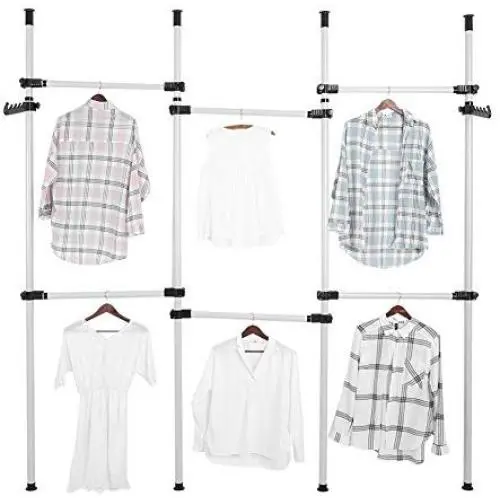 ROBTLE Adjustable Closet Rod with 6 Rail, Freestanding Clothing Garment Rack Organizer System Laundry Clothes Drying Rack Adjustable DIY Clothes Wardrobe 8.1-10.5feet ROBTLE Adjustable Closet Rod with 6 Rail, Freestanding Clothing Garment Rack Organizer System Laundry Clothes Drying Rack Adjustable DIY Clothes Wardrobe 8.1-10.5feet
