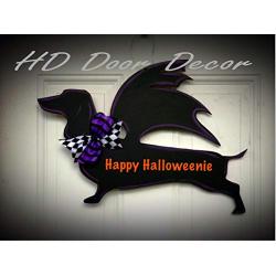 Halloween door hanger Halloweenie dachshound wreath