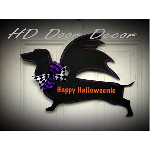 Halloween door hanger Halloweenie dachshound wreath