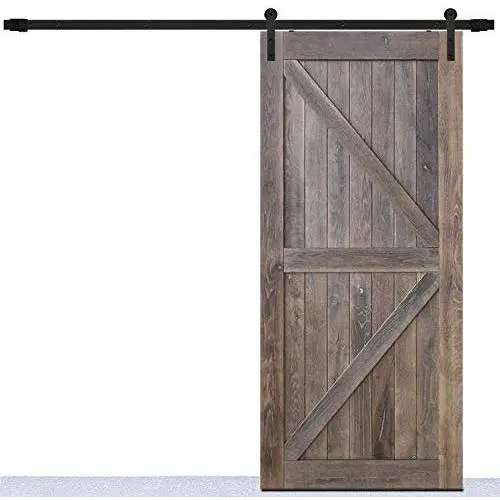 DonYoung 6FT Single Sliding Barn Door Hardware Kit, Heavy Duty Steel Barn Door Track 2PCS I-Shape Hanger with Quiet and Smooth Wheel, Includes All Necessary Accessories, Black