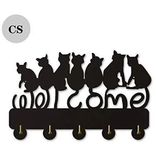 Cat Welcome Design Key Hook Wall Door Clothes Coat Hat Hanger Key Holder with 5 Hooks Strong Adhesive Sticker Wood Hooks(P2) Cat Welcome Design Key Hook Wall Door Clothes Coat Hat Hanger Key Holder with 5 Hooks Strong Adhesive Sticker Wood Hooks(P2)