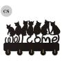 Cat Welcome Design Key Hook Wall Door Clothes Coat Hat Hanger Key Holder with 5 Hooks Strong Adhesive Sticker Wood Hooks(P2)