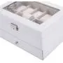 SONGLAN 10 Slot Watch case Mens Watch Storage Boxes Lockable Jewelry Display case with Real Glass top Faux Leather (White)