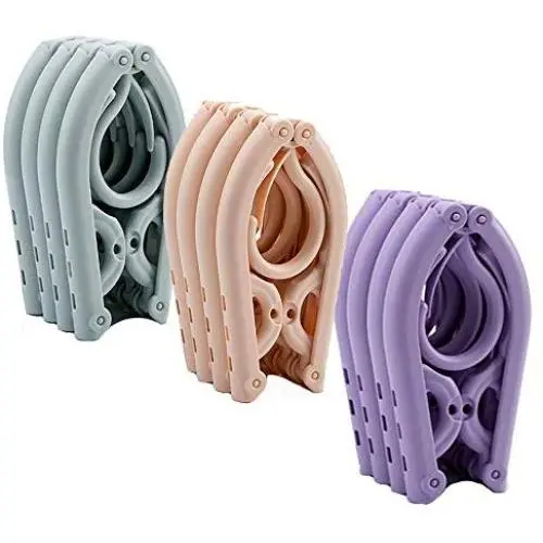 Freego 10Pcs Portable Plastic Clothes Hanger Folding Drying Rack for Home and Outdoor Travel Camping (Without Clips)