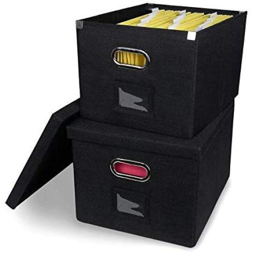 ATBAY File Storage Boxes Collapsible Large Capacity Office File Organizer for Letter/Legal Size Hanging File Folder Box, Black 2Pack